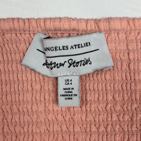 & Other Stories Corset Puff Sleeve Cropped Twill Blouse Pink 4 - Picture 5 of 6